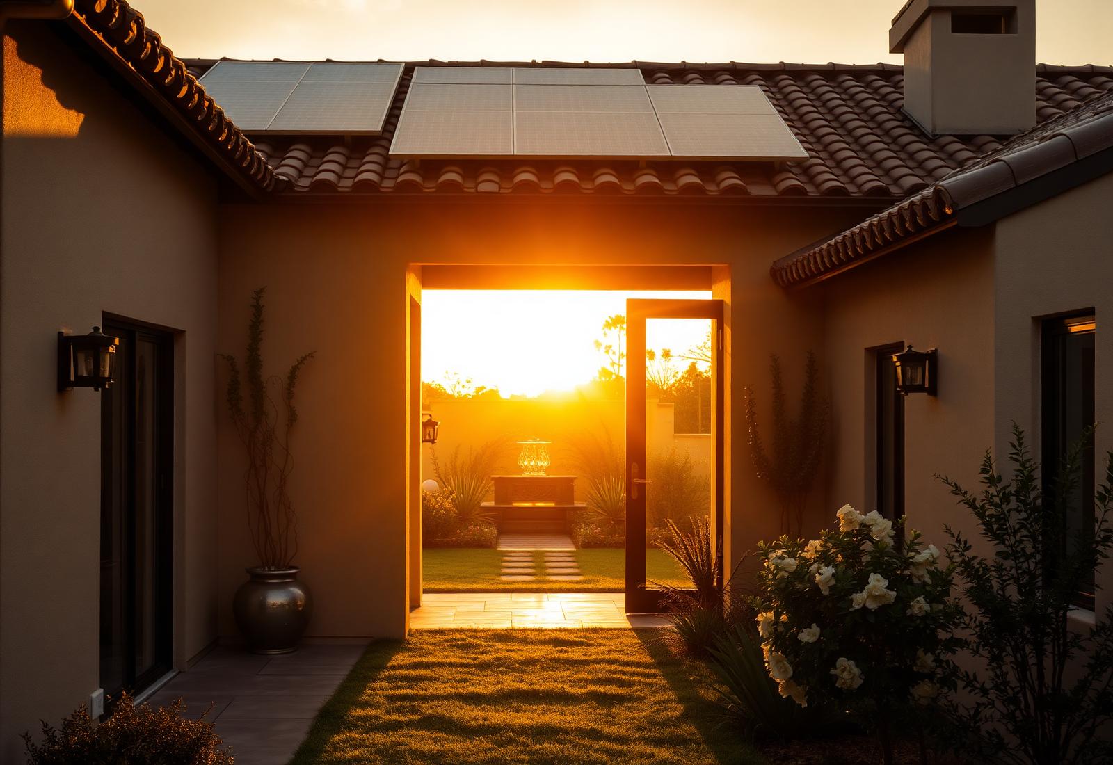 Vivienda moderna con instalación de placas solares en la cubierta